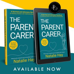 The Parent Carer book and digital version shown on a tablet.
