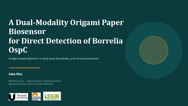 Cover Slide: A Dual-Modality Origami Paper Biosensor for Direct Detection of Borrelia OspC - By Saba Niaz MSc