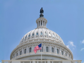 US Capitol with national flag.